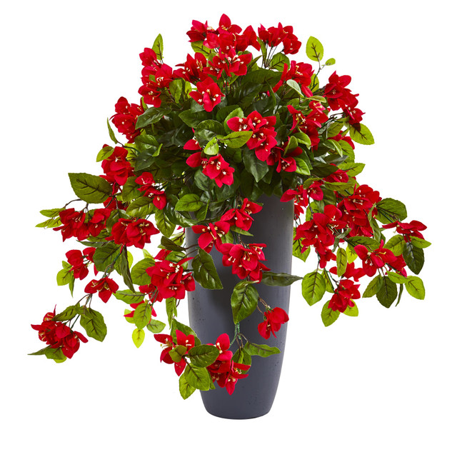 NEARLY NATURAL INC. 8692 Nearly Natural Bougainvillea 26inH Artificial Plant With Planter, 26inH x 26inW x 26inD, Red/Gray NEARLY NATURAL INC. 8692 Nearly Natural Bougainvillea 26inH Artificial Plant With Planter, 26inH x 26inW x 26inD, Red/Gray