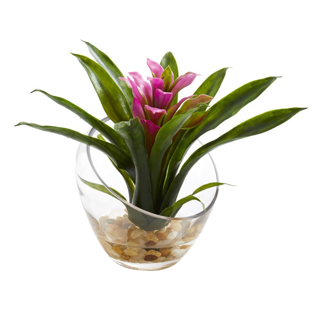 NEARLY NATURAL INC. 1535-PP Nearly Natural Tropical Bromeliad 8inH Artificial Floral Arrangement With Angled Vase, 8inH x 6inW x 6inD, Purple NEARLY NATURAL INC. 1535-PP Nearly Natural Tropical Bromeliad 8inH Artificial Floral Arrangement With Angled Vase, 8inH x 6inW x 6inD, Purple