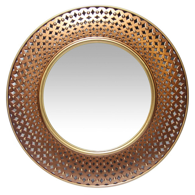 INFINITY INSTRUMENTS 15367GD  Bolly Round Wall Mirror, 15-3/4inH x 15-3/4inW x 1-1/2inD, Gold/Copper