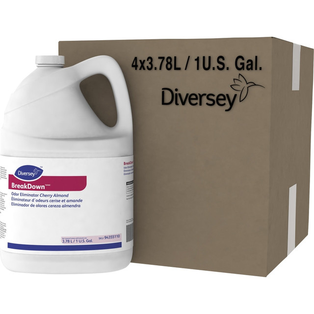 DIVERSEY 94355110CT  BreakDown Odor Eliminator - Concentrate - 128 fl oz (4 quart) - Cherry Almond Scent - Red - 4 / Carton