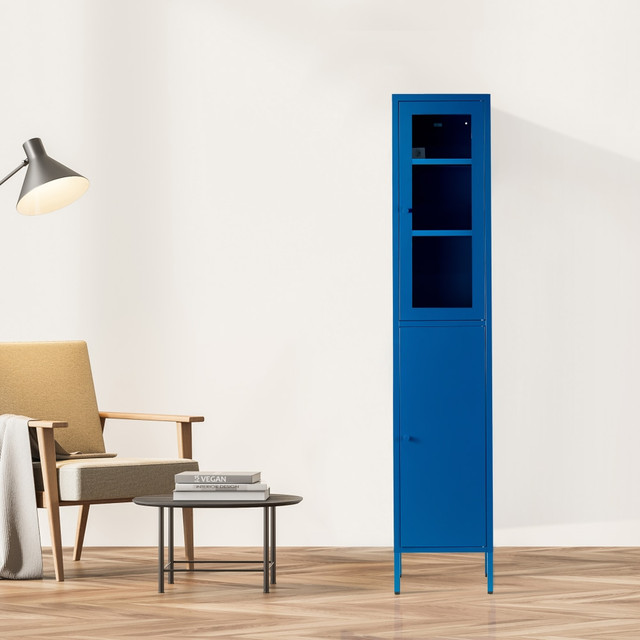 GLAMOUR HOME GHBC-1582 Aviva 14inW 6-Shelf Metal Cabinet With Doors, Blue GLAMOUR HOME GHBC-1582 Aviva 14inW 6-Shelf Metal Cabinet With Doors, Blue