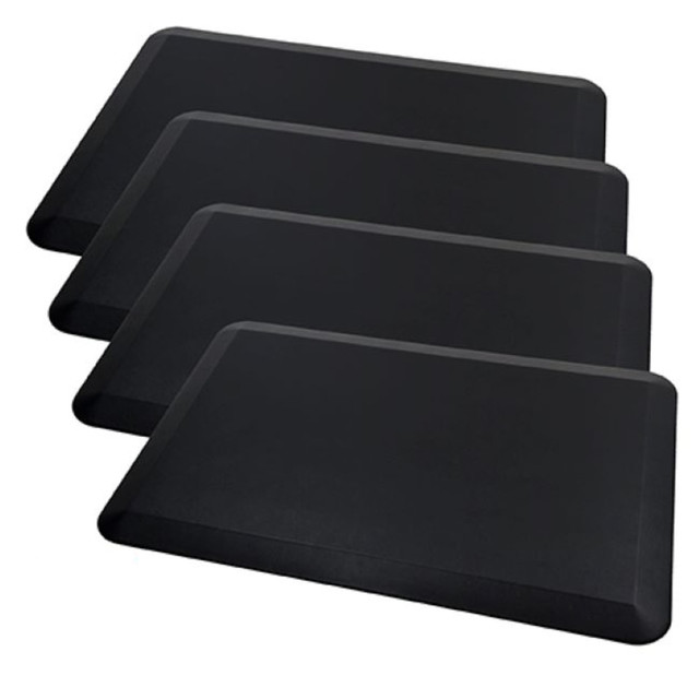 Work in a comfortable standing position with help from this mat. Minimizing body strains helps you stay more productive throughout the day and creates a more pleasant working environment.  Crush resistant 3/4in thick closed cell construction absorbs shock.Use to minimize muscle fatigue and lower back pain while working at a stand-up desk. Reduces fatigue and stress to the head, neck, back, knees, and feet.Chemical and UV resistant surface protects against cracking and fading.Molded, beveled edges resist curling over time.Nonslip, textured bottom remains firmly in place on both hard floors and carpets.Backed by the manufacturers 1-year limited warranty.