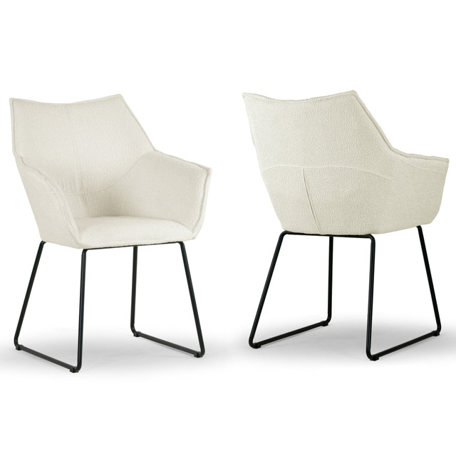 GLAMOUR HOME GHDC-1588  Amna Boucle Accent Arm Chairs With Metal Legs, Cream, Set Of 2 Chairs