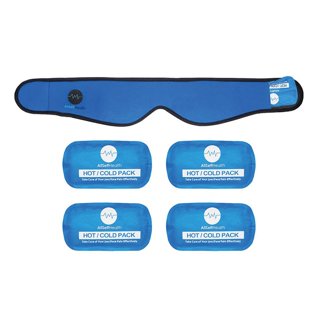 ALLSETT HEALTH(R) ASH08-FBAL LABEL AllSett Health Face Ice Pack Wrap With 4 Reusable Hot-And-Cold Gel Packs, 30in x 2-1/2in, Blue