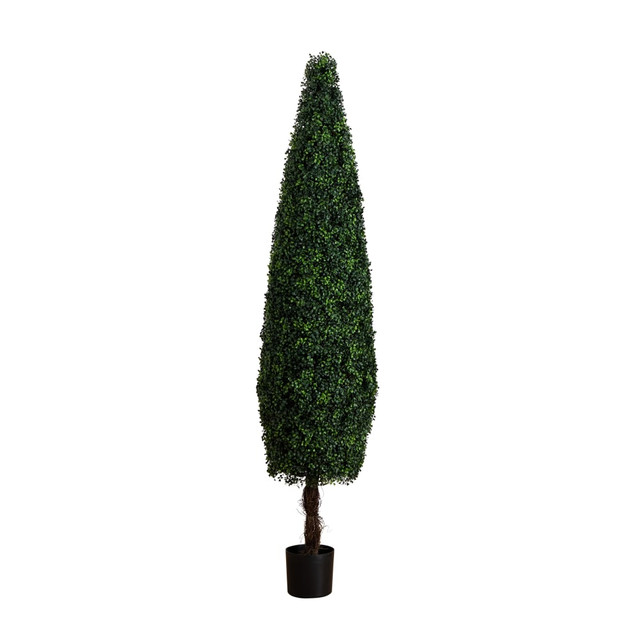 NEARLY NATURAL INC. T4706 Nearly Natural 7'H UV-Resistant Artificial Boxwood Topiary Cone Tree, 84inH x 18inW x 18inD, Green NEARLY NATURAL INC. T4706 Nearly Natural 7'H UV-Resistant Artificial Boxwood Topiary Cone Tree, 84inH x 18inW x 18inD, Green