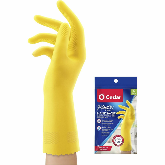 FREUDENBERG HOUSEHOLD PRODUCTS LP 163677 O-Cedar Playtex Handsaver Gloves - Hot Water, Chemical Protection - Small Size - Latex, Nitrile, Neoprene - Yellow - Long Lasting, Durable, Anti-microbial, Odor Resistant, Comfortable, Textured Fingertip, Text