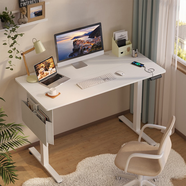 COMFY ZONE US LLC H102014BUS-WOAK Bestier Electric Adjustable-Height Standing Desk With 3 Height-Memory Presets & USB Port, 56inW, White Oak COMFY ZONE US LLC H102014BUS-WOAK Bestier Electric Adjustable-Height Standing Desk With 3 Height-Memory Presets & USB Port, 56inW, White Oak
