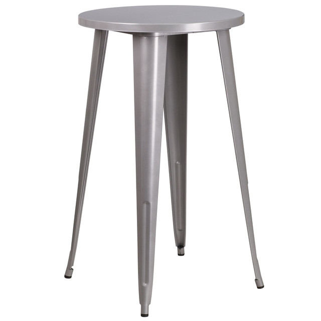 FLASH FURNITURE CH5108040SIL  Commercial Grade 24in Round Metal Indoor-Outdoor Bar Height Table, Silver