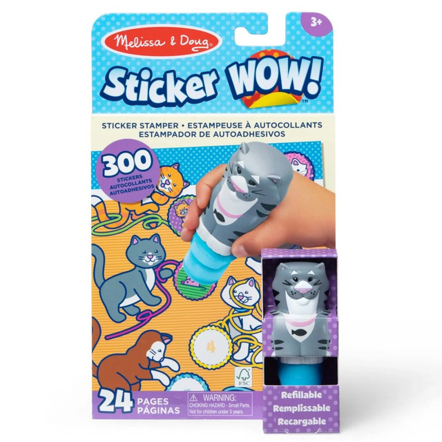 Kids can get creative while keeping their brain stimulated with Melissa & Doug Sticker WOW! Sticker Stampers And Activity Pads. The Sticker Stampers are used to complete 24 pages of fun-filled activities with pre-loaded, assorted stickers.  Ideal for a mess-free activity while traveling.  Each set includes 24 pages of activities and a pre-loaded Sticker Stamper.  Use self-adhesive stickers on bookmarks, posters, cards and more.  Easily removable after sticking.