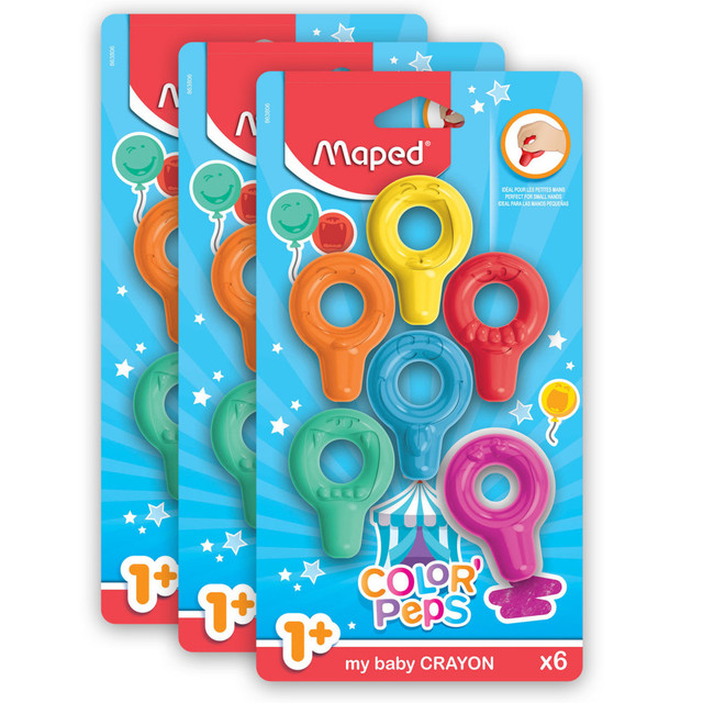 EDUCATORS RESOURCE MAP863806-3 Maped Color"Peps My First PlastiClean Plastic Crayons, 6 Crayons Per Pack, Set Of 3 Packs EDUCATORS RESOURCE MAP863806-3 Maped Color"Peps My First PlastiClean Plastic Crayons, 6 Crayons Per Pack, Set Of 3 Packs