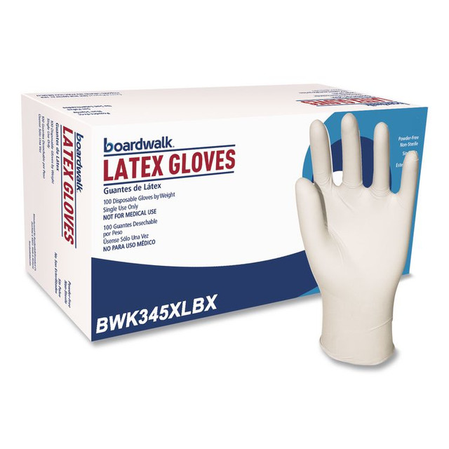 BOARDWALK 345XLCT General-Purpose Latex Gloves, Powder-Free, X-Large, 4.4 mil Thick, 9.5" Long, Natural, 100/Box, 10 Boxes/Carton