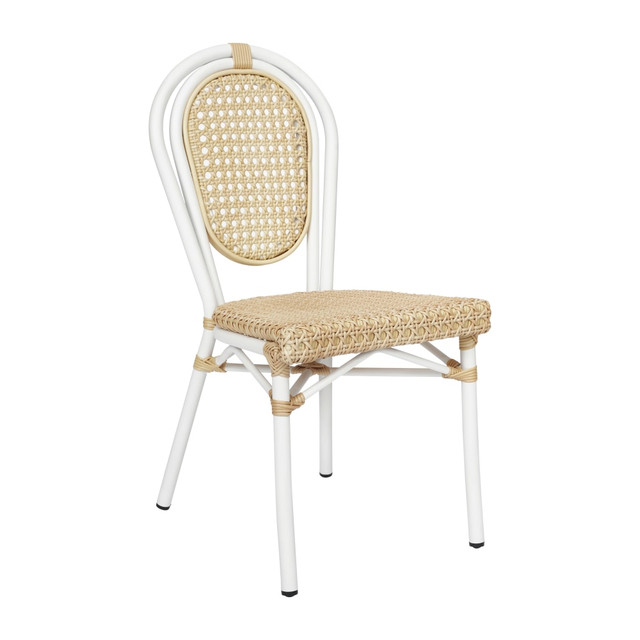 FLASH FURNITURE SDA642111NW Cannes Indoor/Outdoor Commercial Thonet Bistro Stacking Chair, PE Cane Rattan and Aluminum Frame, Natural/White Frame FLASH FURNITURE SDA642111NW Cannes Indoor/Outdoor Commercial Thonet Bistro Stacking Chair, PE Cane Rattan and Aluminum Frame, Natural/White Frame