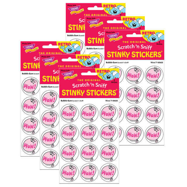 TREND ENTERPRISES INC T-83625-6 Trend Retro Scratch N Sniff Stinky Stickers, Wow!/Bubblegum, 24 Stickers Per Pack, Set Of 6 Packs