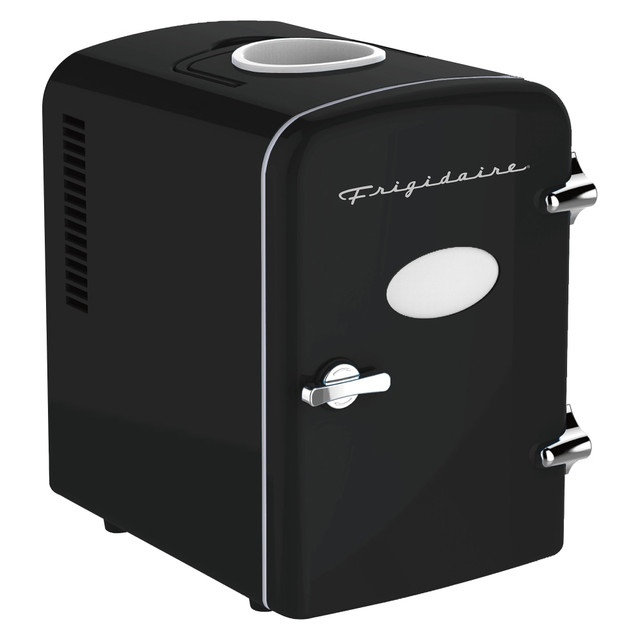 CURTIS INTERNATIONAL, LT EFMIS171-BLACK Frigidaire 6+1-Can 48-Watt Retro 0.14 Cu Ft Mini Portable Refrigerator With Top-Mounted Active-Cooling Can Holder, Black CURTIS INTERNATIONAL, LT EFMIS171-BLACK Frigidaire 6+1-Can 48-Watt Retro 0.14 Cu Ft Mini Portable Refrigerator With Top-Mounted Active-Cooling Can Holder, Black