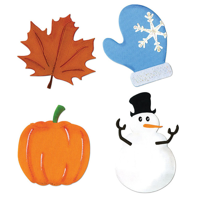 Cut materials with the Sizzix SuperStar Seasonal 4-Die Set. The die produces clean cuts for a variety of thick materials, and it has a wide size to accommodate more design options.  Wide size accommodates more design options.  Made of durable polyethylene terephthalate (PET).