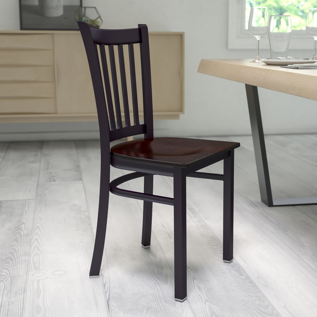 FLASH FURNITURE XUDG6Q2BVRTWALW Vertical Back Restaurant Accent Chair, Walnut Seat/Black Frame FLASH FURNITURE XUDG6Q2BVRTWALW Vertical Back Restaurant Accent Chair, Walnut Seat/Black Frame