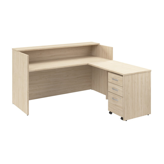 BUSH INDUSTRIES INC. ARV007NE Bush Business Furniture Arrive 72inW L Shaped Reception Desk with Shelf and Mobile File Cabinet, Natural Elm, Standard Delivery