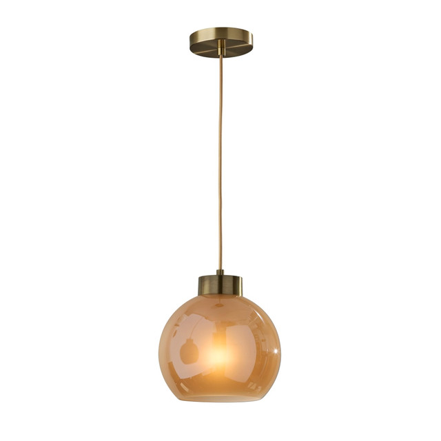 ADESSO INC 3896-21 Adesso Atticus Chandelier Pendant Lamp, 9inW, Amber Glosted Glass/Antique Brass ADESSO INC 3896-21 Adesso Atticus Chandelier Pendant Lamp, 9inW, Amber Glosted Glass/Antique Brass