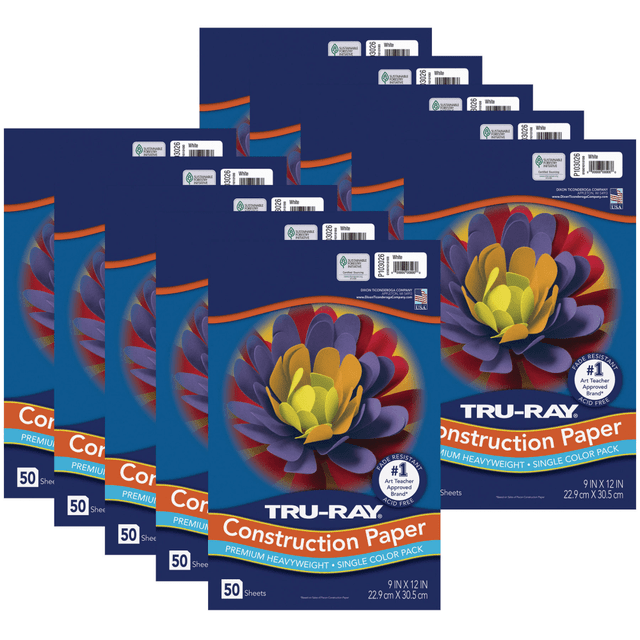 EDUCATORS RESOURCE PAC103026-10 Tru-Ray Construction Paper, Heavyweight, 9in x 12in, White, 50 Sheets Per Pack, Set Of 10 Packs EDUCATORS RESOURCE PAC103026-10 Tru-Ray Construction Paper, Heavyweight, 9in x 12in, White, 50 Sheets Per Pack, Set Of 10 Packs