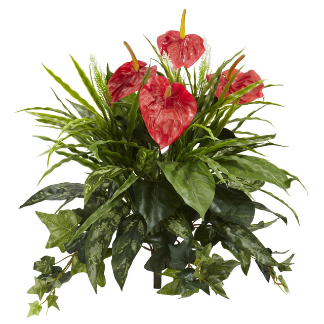 NEARLY NATURAL INC. 6072-S2 Nearly Natural Mixed Anthurium 24in Artificial Plants, Red, Set Of 2 Plants NEARLY NATURAL INC. 6072-S2 Nearly Natural Mixed Anthurium 24in Artificial Plants, Red, Set Of 2 Plants