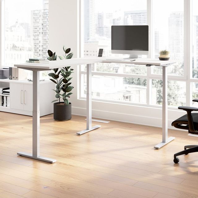 BUSH INDUSTRIES INC. M6SL6078WHSK Bush Business Furniture Move 60 Series 60inW Height Adjustable L Shaped Standing Desk, White/Cool Gray Metallic, Standard Delivery BUSH INDUSTRIES INC. M6SL6078WHSK Bush Business Furniture Move 60 Series 60inW Height Adjustable L Shaped Standing Desk, White/Cool Gray Metallic, Standard Delivery
