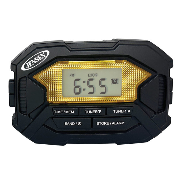 Whether you are running errands or running the track, you will love the JENSEN Armband SAB-60 Digital AM/FM Stereo Radio With Clock And Earbuds. This radio player features an LCD screen and allows 10 AM and 10 FM presets. The armband is elastic and adjustable for a great fit.  AM/FM stereo receiver offers 10 AM and 10 FM presets and PLL digital tuning.  Bass boost helps provide rich audio.  Multi-function LCD makes details easy to view. Offers a digital clock with an alarm.  Adjustable, non-slip elastic armband to keep it secure. Detachable belt clip allows you to wear it on a belt loop.  Reflector safety ring for low-light visibility.  Requires 2 AAA batteries (not included).  Comes with stereo earbuds.  Backed by the manufacturers 90-day limited warranty.