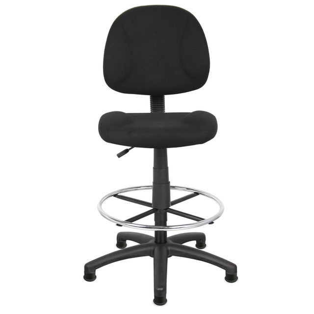 NORSTAR OFFICE PRODUCTS INC. B1615-BK+TU021 Boss Office Products Fabric Ergonomic Drafting Stool With Back, Black NORSTAR OFFICE PRODUCTS INC. B1615-BK+TU021 Boss Office Products Fabric Ergonomic Drafting Stool With Back, Black