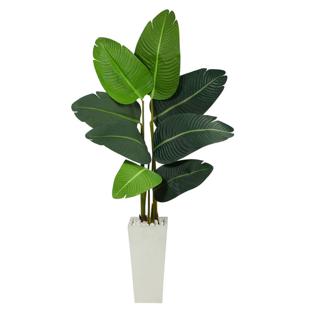 NEARLY NATURAL INC. T2506 Nearly Natural Travelers Palm 54inH Artificial Plant With Planter, 54inH x 26inW x 21inD, Green/White NEARLY NATURAL INC. T2506 Nearly Natural Travelers Palm 54inH Artificial Plant With Planter, 54inH x 26inW x 21inD, Green/White