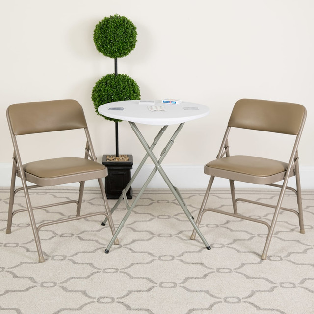 FLASH FURNITURE 2HAMC309AVBGE HERCULES Series Metal Folding Chairs With Padded Vinyl Seats, Beige/Black, Pack Of 2 Chairs FLASH FURNITURE 2HAMC309AVBGE HERCULES Series Metal Folding Chairs With Padded Vinyl Seats, Beige/Black, Pack Of 2 Chairs