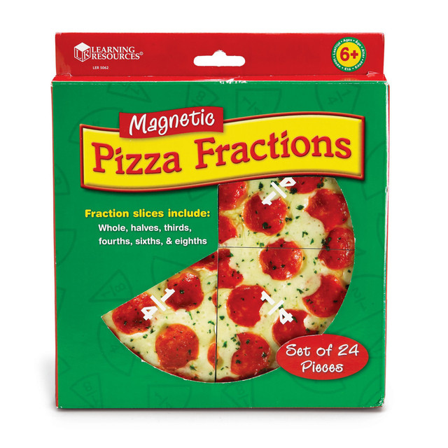 Serve up fractions in a fun and tasty way with these magnetic pizza fraction manipulatives! Featuring real-life photography, these 6 pizzas represent fractions from 1 whole to 1/8, helping kids understand fraction values, comparisons, and more. These magnetic pizzas are perfect for classroom demonstrations, student activities, and reinforcing fraction and equivalency concepts.  Help kids develop a taste for fractions and math!  Perfect for your whiteboard or other magnetic surfaces  Ideal for ages 6 and up  Includes 6 pizzas, 24 pieces in total, and an activity guide