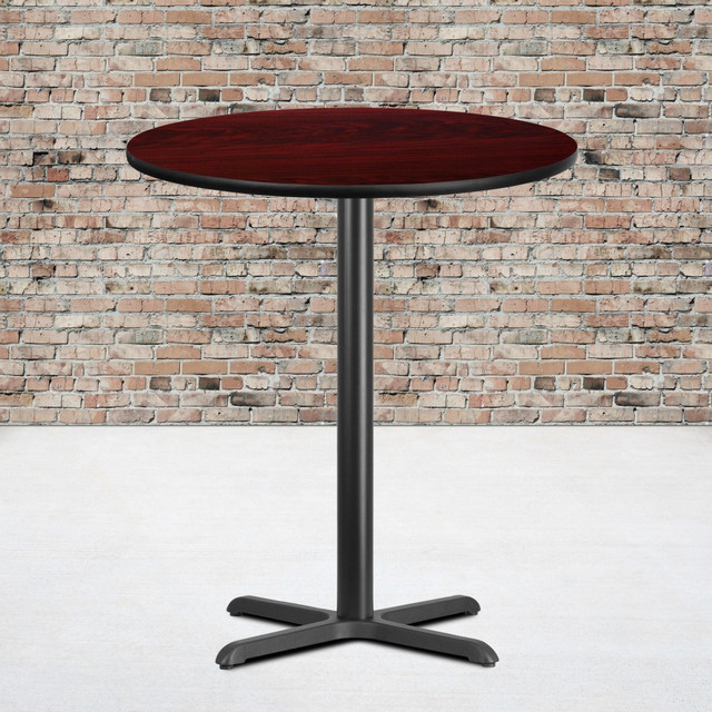 FLASH FURNITURE XURD36MAT3030B Round Laminate Table Top With Bar Height Table Base, 43-3/16inH x 36inW x 36inD, Walnut FLASH FURNITURE XURD36MAT3030B Round Laminate Table Top With Bar Height Table Base, 43-3/16inH x 36inW x 36inD, Walnut