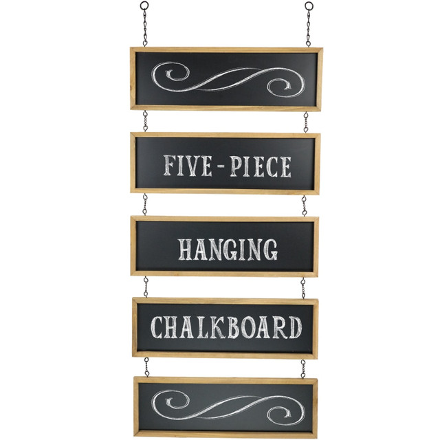 GENERAL PRINTING & DESIGN, INC. EGP-HD-0289 Excello Hanging 5-Piece Magnetic Chalkboard Sign, 32-1/2in x 15-3/4in, Black, Brown Wood Frame GENERAL PRINTING & DESIGN, INC. EGP-HD-0289 Excello Hanging 5-Piece Magnetic Chalkboard Sign, 32-1/2in x 15-3/4in, Black, Brown Wood Frame