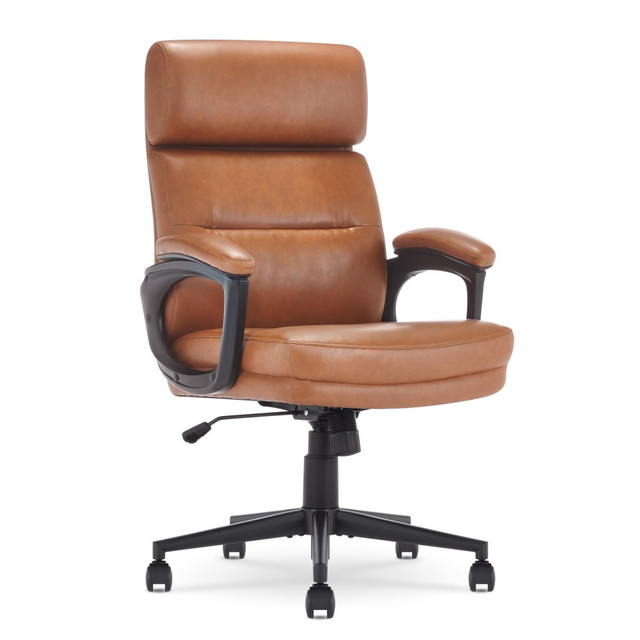 TRUE INNOVATIONS CHR10130D Serta Comfort Series Ergonomic Bonded Leather Mid-Back Executive Office Chair, Cognac TRUE INNOVATIONS CHR10130D Serta Comfort Series Ergonomic Bonded Leather Mid-Back Executive Office Chair, Cognac