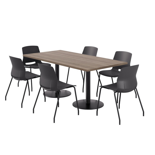 KENTUCKIANA FOAM INC 840031942630 KFI Studios Proof Rectangle Pedestal Table With Imme Chairs, 31-3/4inH x 72inW x 36inD, Studio Teak Top/Black Base/Black Chairs
