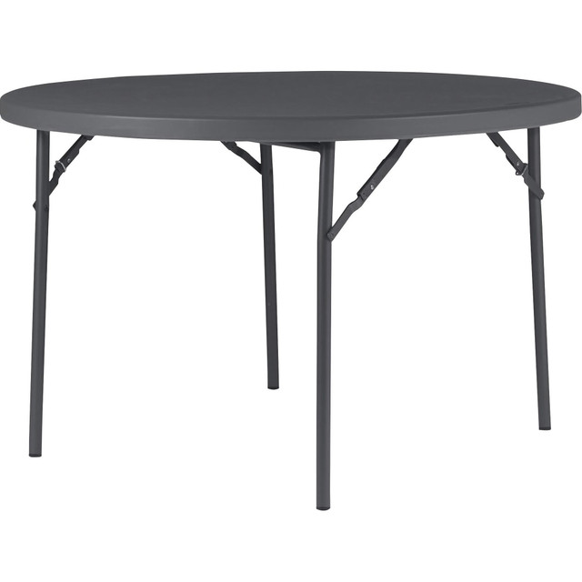 DOREL USA, INC. 60533SGY1E Dorel Zown Commercial Round Blow Mold Fold Table - Round Top - 4 Legs - 750 lb Capacity - 48in Table Top Diameter - 29.30in Height - Gray - High-density Polyethylene (HDPE), Resin - 1 Each