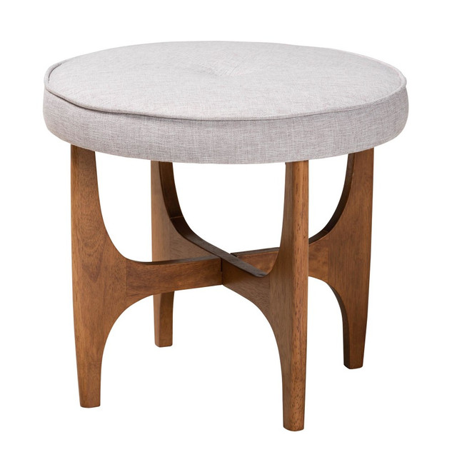 WHOLESALE INTERIORS, INC. 2721-13169 Baxton Studio Theo Japandi Ottoman Footstool, 18-5/16inH x 20-1/8inW x 20-1/8inD, Grayish Beige/Walnut Brown