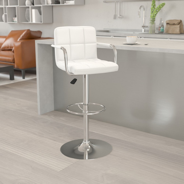 FLASH FURNITURE CH102029WH Contemporary Quilted Vinyl Adjustable Height Bar Stool, White FLASH FURNITURE CH102029WH Contemporary Quilted Vinyl Adjustable Height Bar Stool, White
