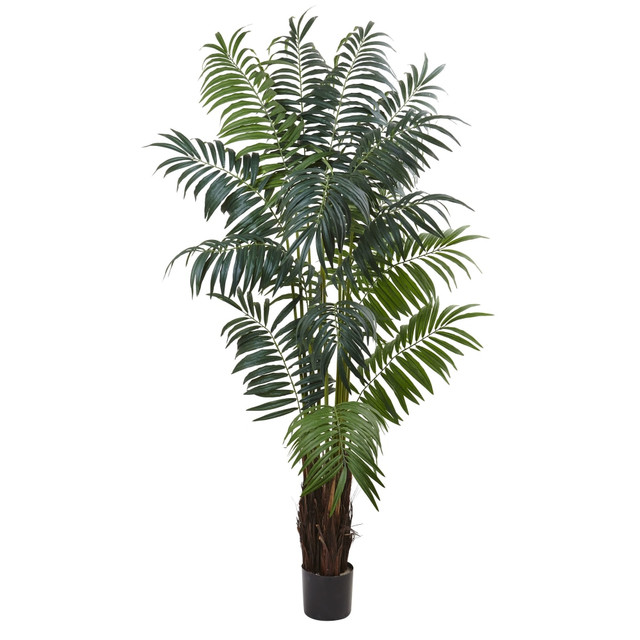 NEARLY NATURAL INC. 5454 Nearly Natural Areca Bulb Palm 90inH Plastic Tree With Pot, 90inH x 56inW x 48inD, Green NEARLY NATURAL INC. 5454 Nearly Natural Areca Bulb Palm 90inH Plastic Tree With Pot, 90inH x 56inW x 48inD, Green