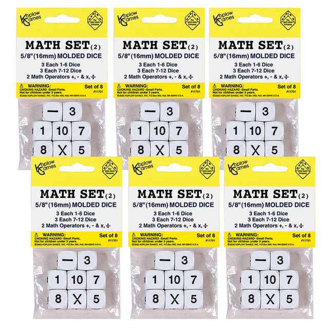 EDUCATORS RESOURCE KOP11701-6 Koplow Games Whole Number Dice Set, 8 Per Pack, Set Of 6 Packs