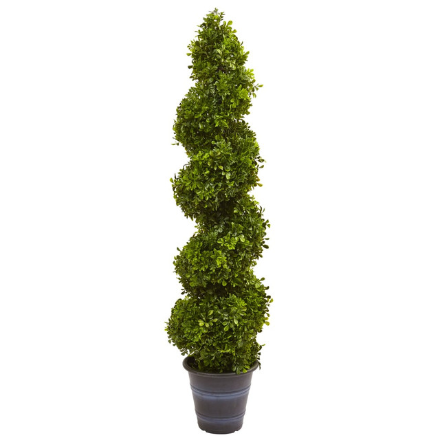 NEARLY NATURAL INC. 5475 Nearly Natural Boxwood Spiral Topiary 48inH Plastic Indoor/Outdoor Tree With Planter, 48inH x 12inW x 10inD, Green