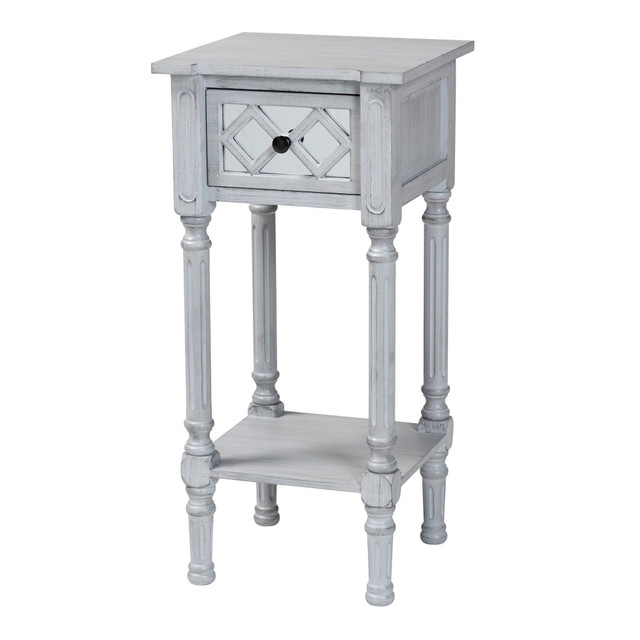 WHOLESALE INTERIORS, INC. 2721-13483 Baxton Studio Gellert Classic And Traditional Finished Wood 1-Drawer Square End Table, 30-5/16inH x 14-1/4inW x 14-1/4inD, Gray