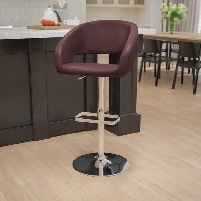 FLASH FURNITURE CH122070BRN Contemporary Vinyl Adjustable Height Bar Stool With Rounded Back, Brown/Chrome FLASH FURNITURE CH122070BRN Contemporary Vinyl Adjustable Height Bar Stool With Rounded Back, Brown/Chrome