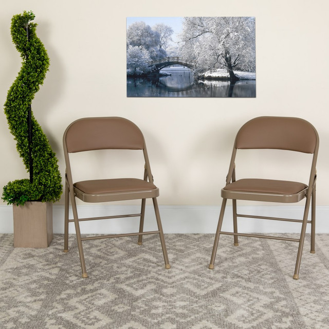 FLASH FURNITURE 2HAF003DBGE HERCULES Series Double-Braced Vinyl Folding Chairs, Beige, Pack Of 2 Chairs FLASH FURNITURE 2HAF003DBGE HERCULES Series Double-Braced Vinyl Folding Chairs, Beige, Pack Of 2 Chairs