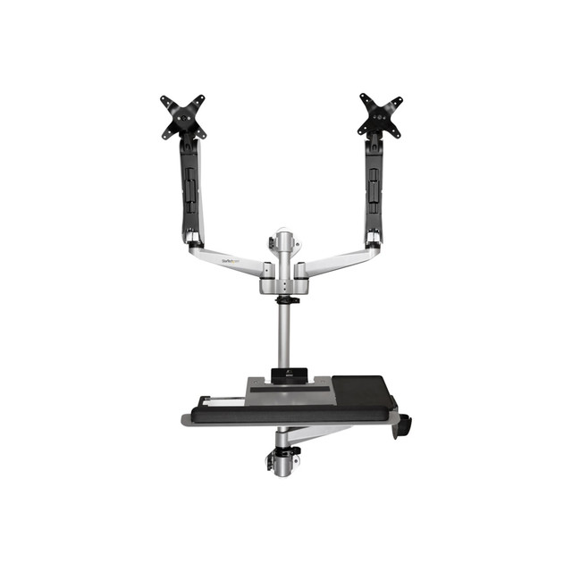 STARTECH.COM WALLSTSI2  Wall Mounted Computer Workstation - Premium - Articulating Dual Monitor Arm - Keyboard Arm - Wall Mount Sit Stand Desk - Compact wall mounted computer workstation for dual monitors up to 30in (up to 19.8lb/9kg per display