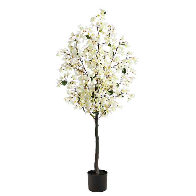 NEARLY NATURAL INC. T2399-WH Nearly Natural Bougainvillea 60inH Artificial Plant With Planter, 60inH x 28inW x 9inD, White/Black NEARLY NATURAL INC. T2399-WH Nearly Natural Bougainvillea 60inH Artificial Plant With Planter, 60inH x 28inW x 9inD, White/Black