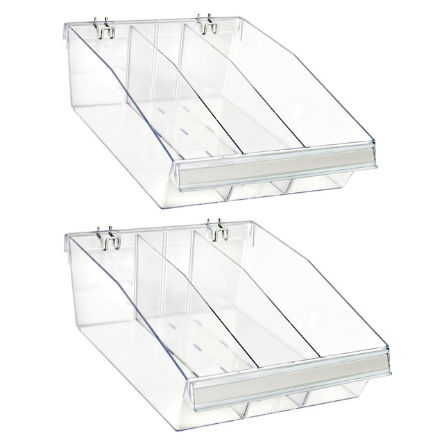 AZAR INTERNATIONAL INC 556130-M-DIV-2PK Azar Displays Deep Bin Tray Kits With Dividers, 5-3/4inH x 11-3/4inW x 14inD, Clear, Pack Of 2 Kits
