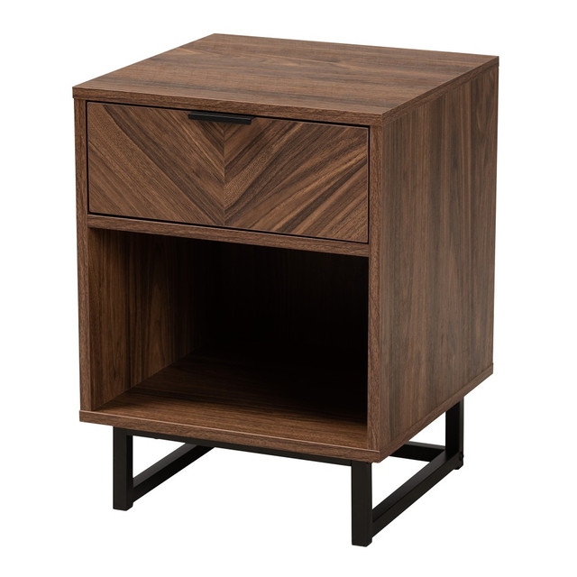 WHOLESALE INTERIORS, INC. 2721-12918 Baxton Studio Sadia 1-Drawer End Table, 21-5/16inH x 15-3/4inW x 15-3/4inD, Walnut Brown/Black WHOLESALE INTERIORS, INC. 2721-12918 Baxton Studio Sadia 1-Drawer End Table, 21-5/16inH x 15-3/4inW x 15-3/4inD, Walnut Brown/Black