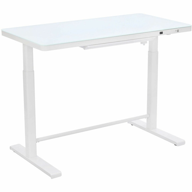 UNCAGED ERGONOMICS RUGLASS-WHITE  Rise Up Glass Electric Standing Desk White - Modern Style - 155 lb Capacity - Height Adjustable - 45.30in Table Top Length x 23.70in Table Top Width - Office, Computer, Workstation, Smartphone, Tablet, Writing - Asse
