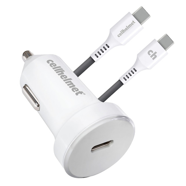 CELLHELMET PK-201  30-Watt PD Car Charger With Round USB-C To USB-C Cable, 3ft, White