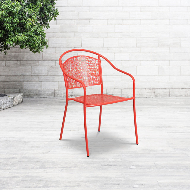 FLASH FURNITURE CO3RED Oia Indoor/Outdoor Steel Patio Armchair with Round Back, Coral FLASH FURNITURE CO3RED Oia Indoor/Outdoor Steel Patio Armchair with Round Back, Coral